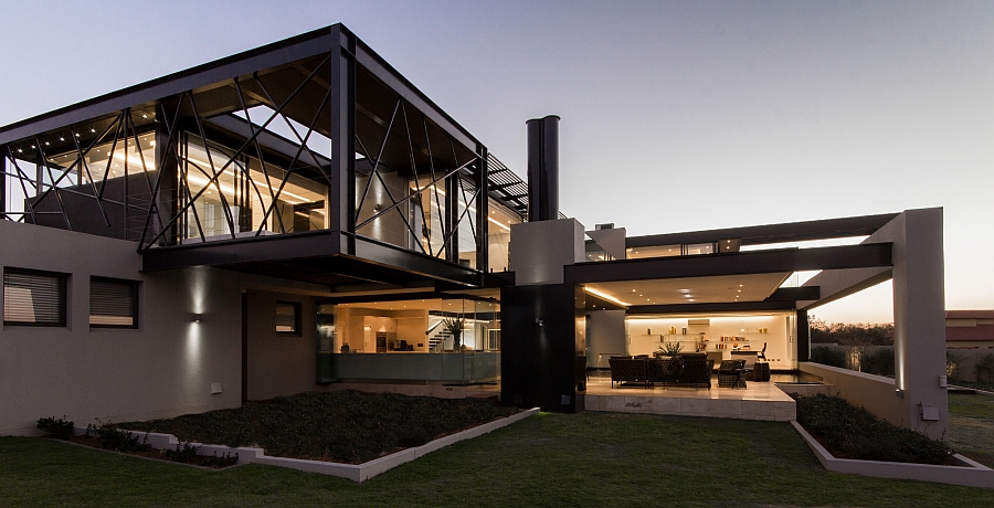 Unique exterior of the BER House shaped by metal and glass