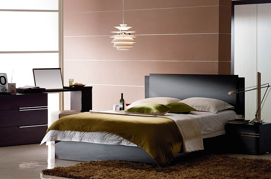 Use iconic lighting to add sculptural value to the bachelor bedroom