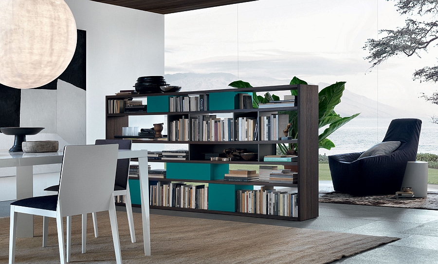 Using the Open Unit system with books to demarcate space in an open floor plan