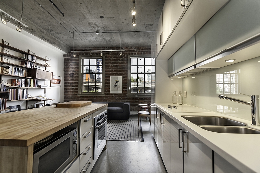 View of the open floor plan from the kitchen of the trendy Vancouver Loft