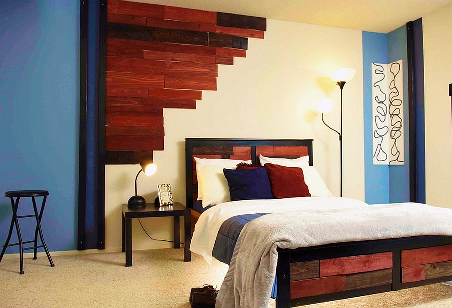 Wonderful way to incorporate color into the bedroom without disturbing its masculine appeal