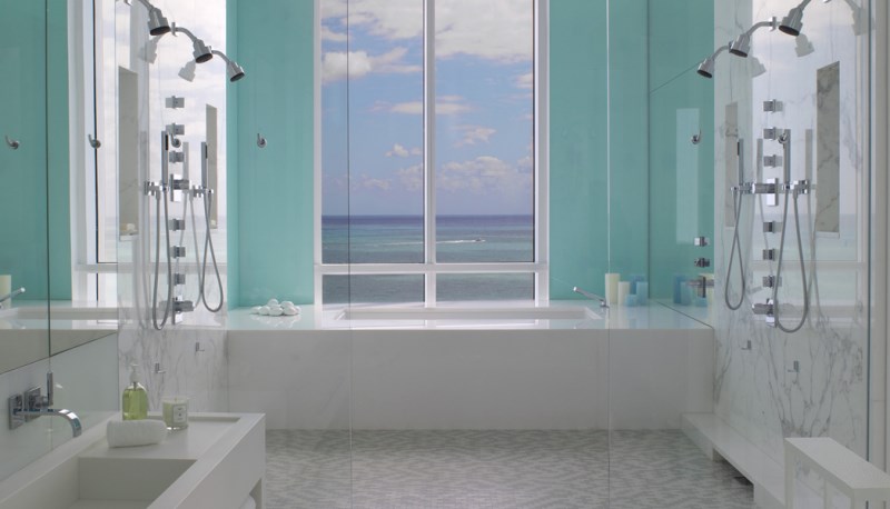 A decadent yet clean-lined bathroom designed by Jennifer Post