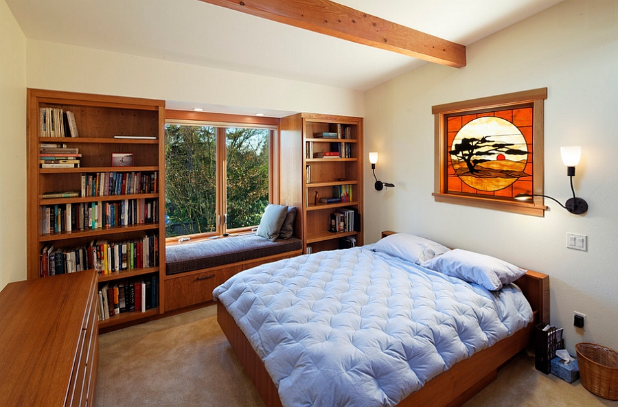 A perfect reading nook between the two lovely displays [Design: Corvallis Custom]
