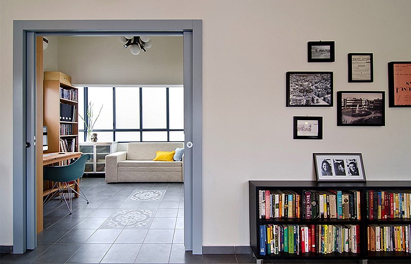 A view of the beautiful study and home office from the living room