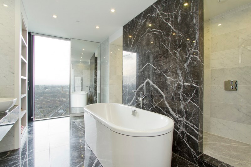 Bathroom with marble walls and flooring