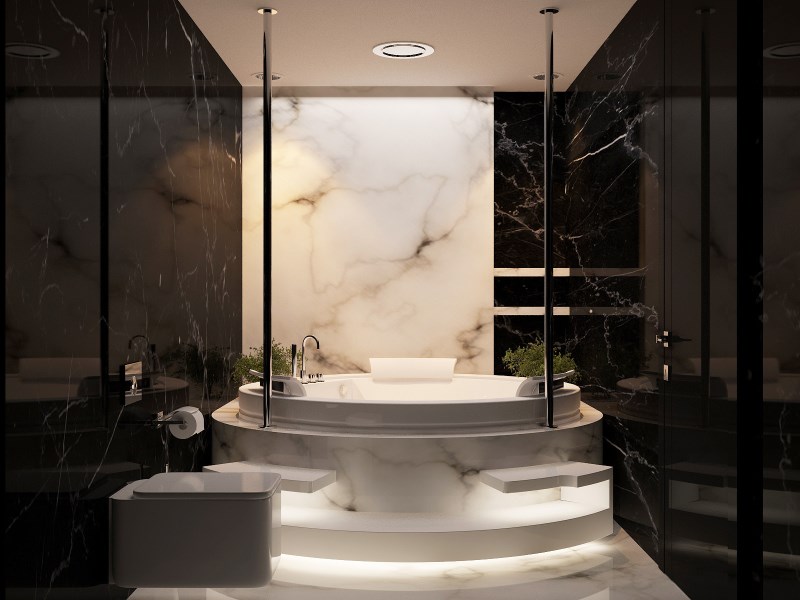 Black and white marble bathroom