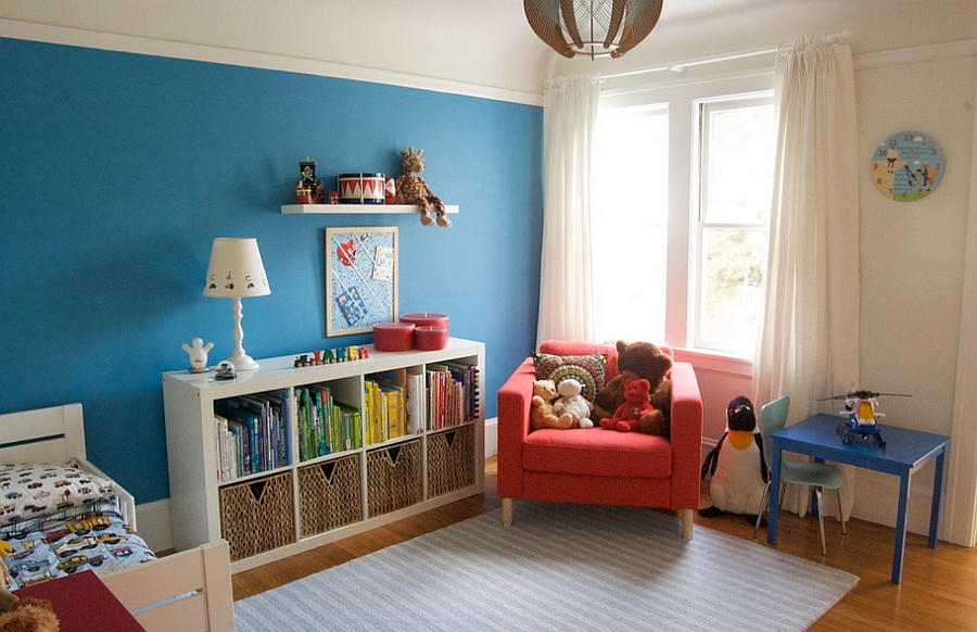 Bookshelf doubles as a colorful addition in the kids' room