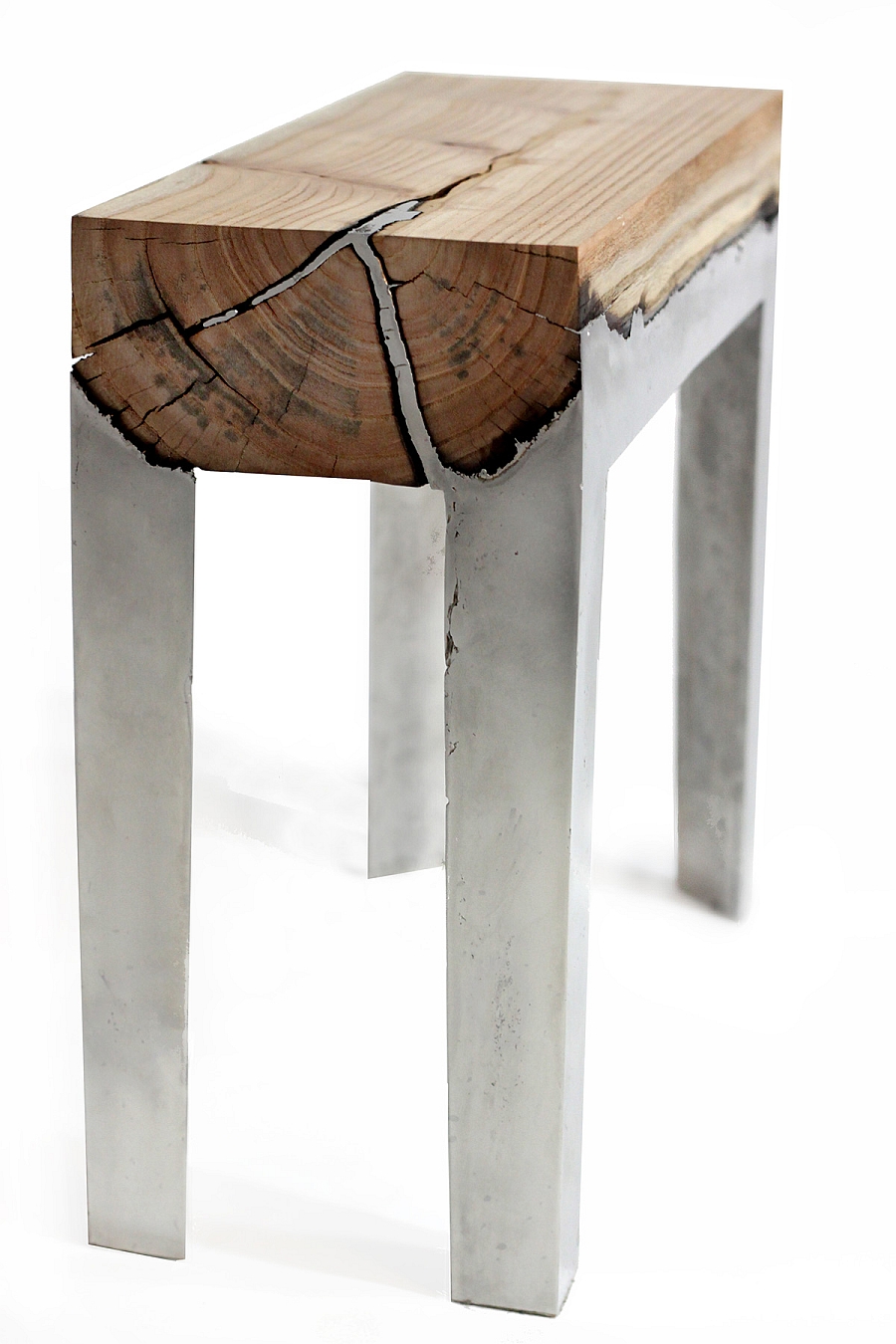 Burnt carbon edges give the unique stools a look of authenticity