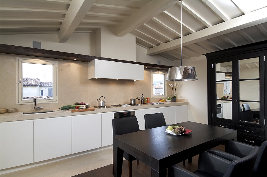 Ceiling beams add style and character to the interior