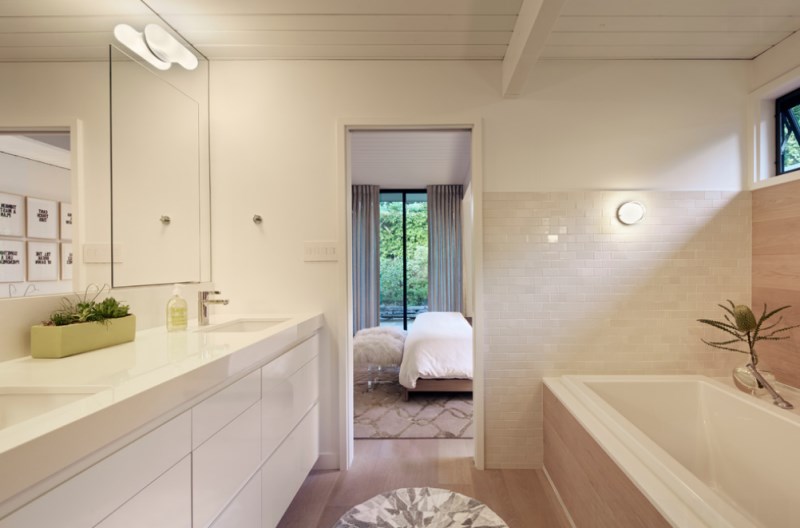 Clean-lined spa bathroom