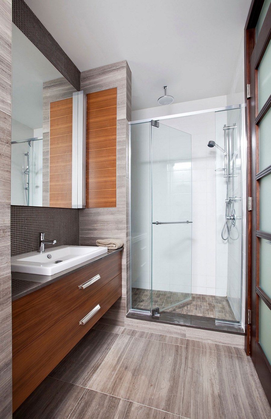 Contemporary bath with a glass shower enclosure