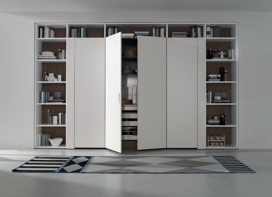 Cool kitchen shelves and cabinets that help tuck away the mess