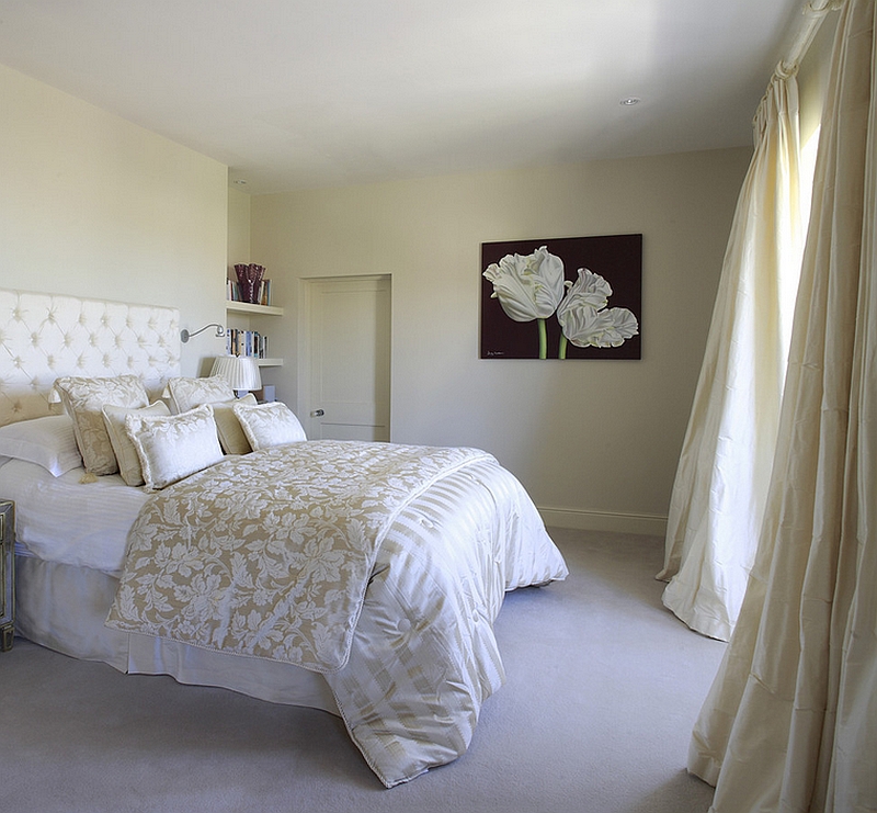 Cozy master bedroom has a relaxed ambiance