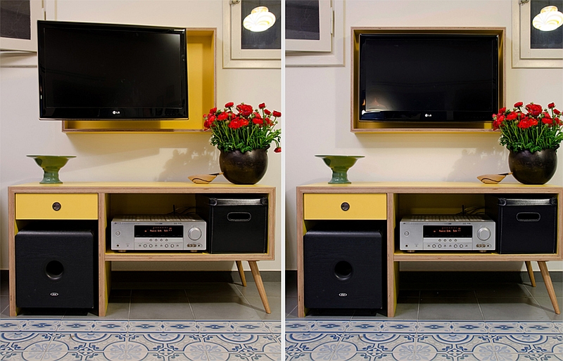 Custom made television frame and entertainment hub for the small apartment