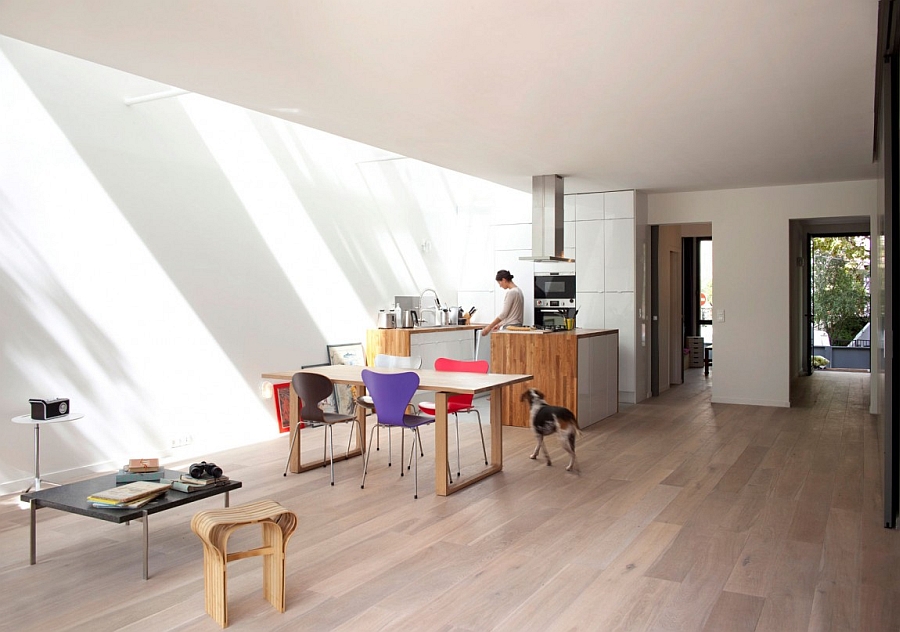 Eclectic and colorful collection of chairs at the dining space