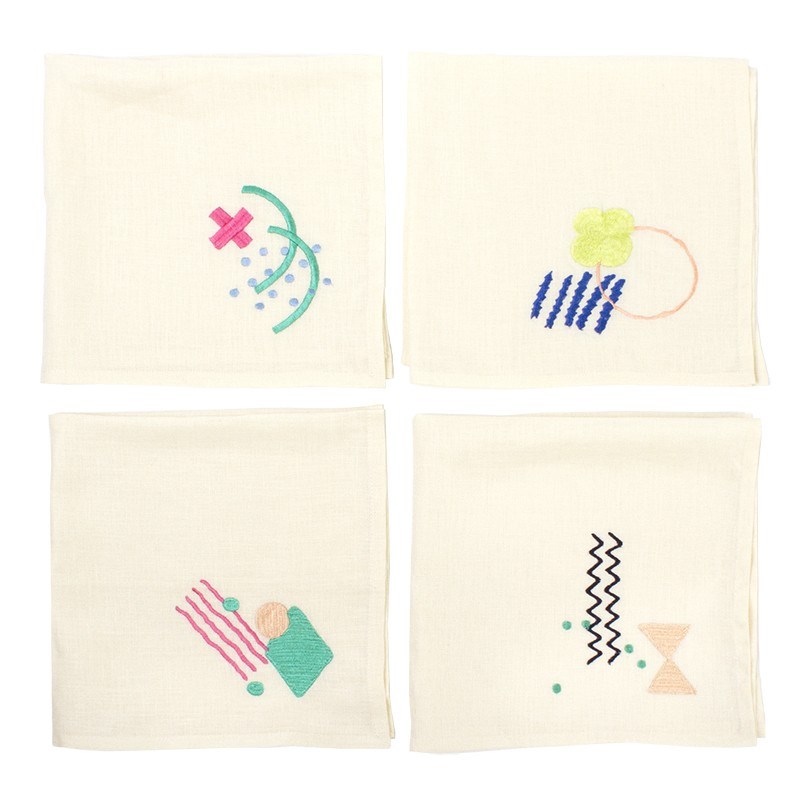 Embroidered napkin set with zany patterns