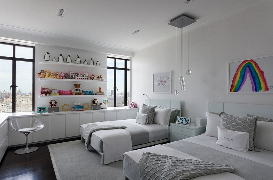 EroS Swivel chair neatly tucks into the corner of the kids' bedroom [Design: Rusk Renovations]