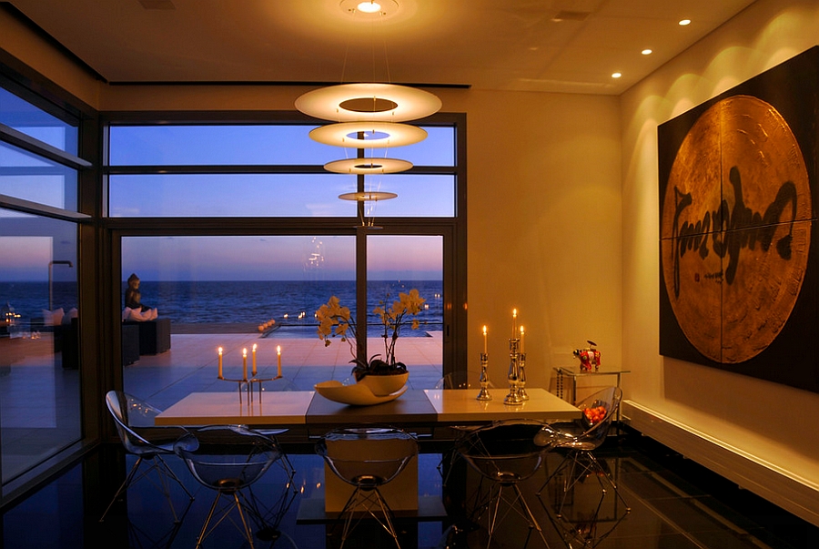 Fabulous dining room with Eros Chairs that blend into the backdrop