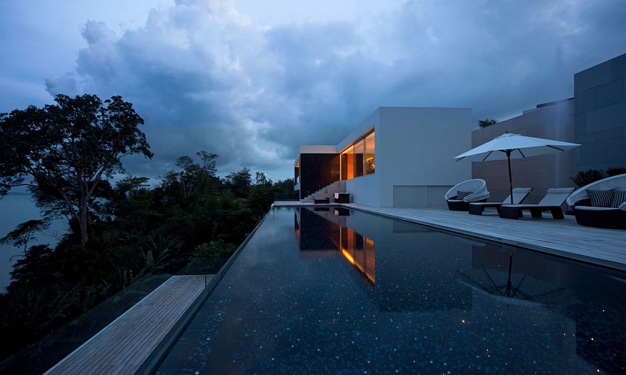 LED lighting inside the pool adds to the ambiance of the space