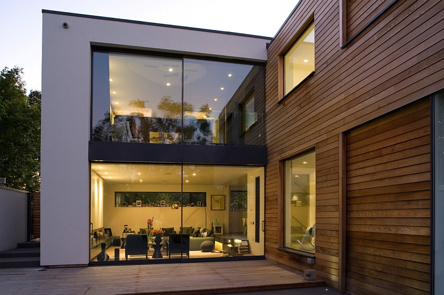 Large glass doors give the London home a contemporary appeal