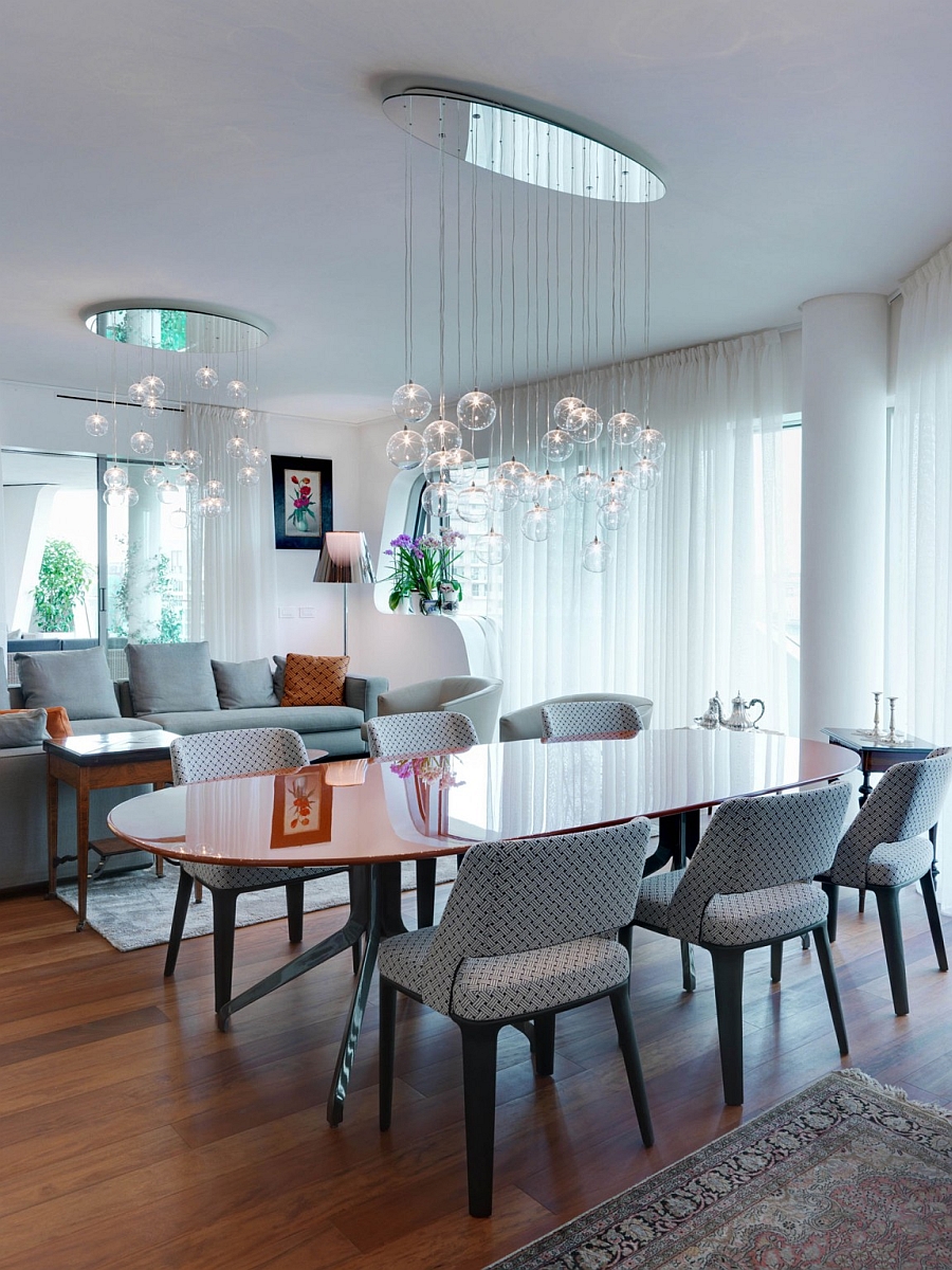 Lighting plays a pivotal role in shaping the trendy living space of the apartment