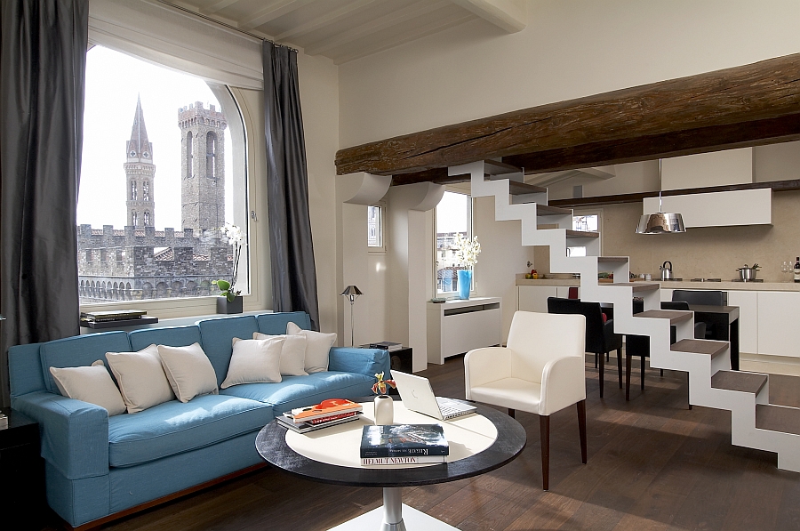 Living area of the luxury apartment with breathtaking views in Florence