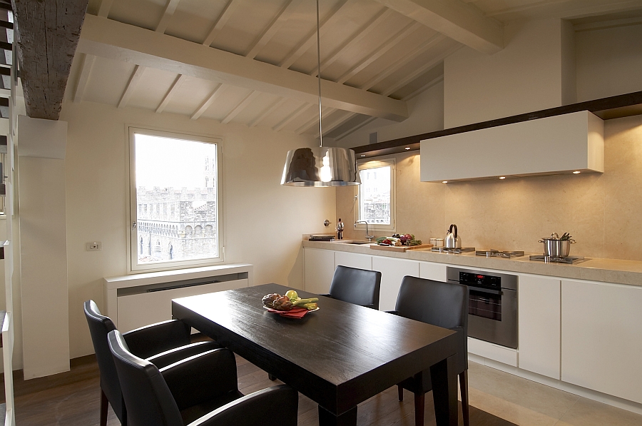 Lovely kitchen and dining area with a touch of metallic glint