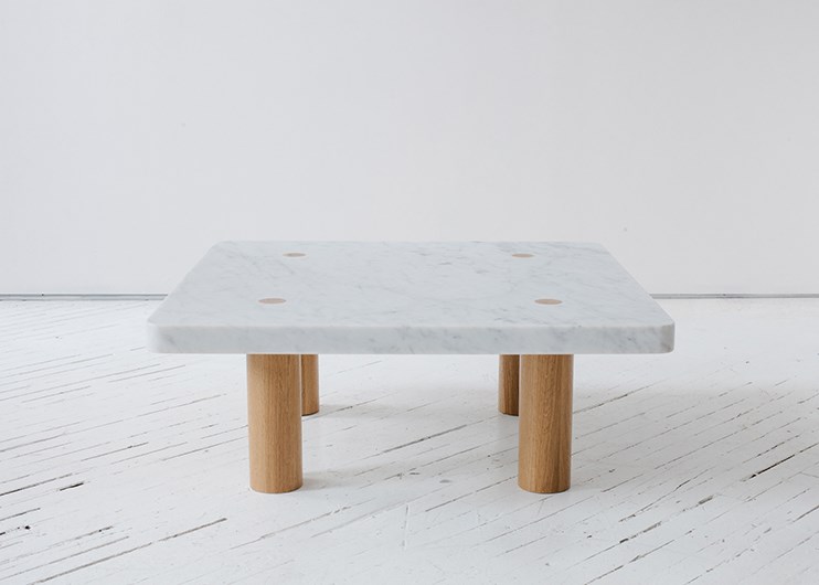 Marble and wooden Column Table by Fort Standard