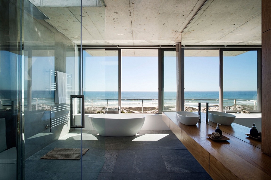 Master bathroom with beautiful ocean view offers style and serenity