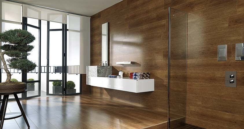 Modern bathroom with an indoor bonsai tree