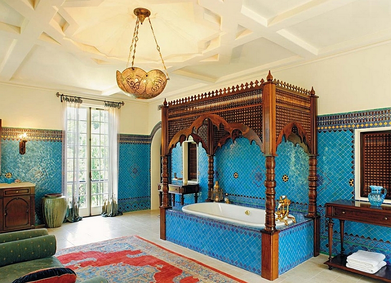 Opulent and colorful bathroom with strong Mediterranean influence