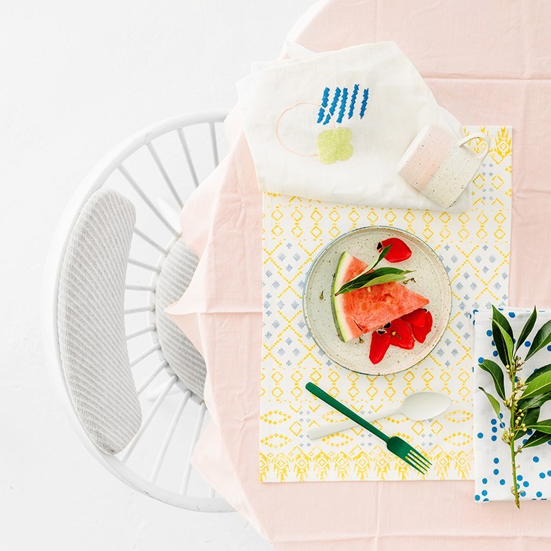 Pastel-toned kitchen textiles