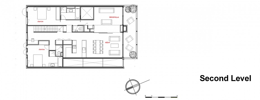 Second level floor plan of the Paris house