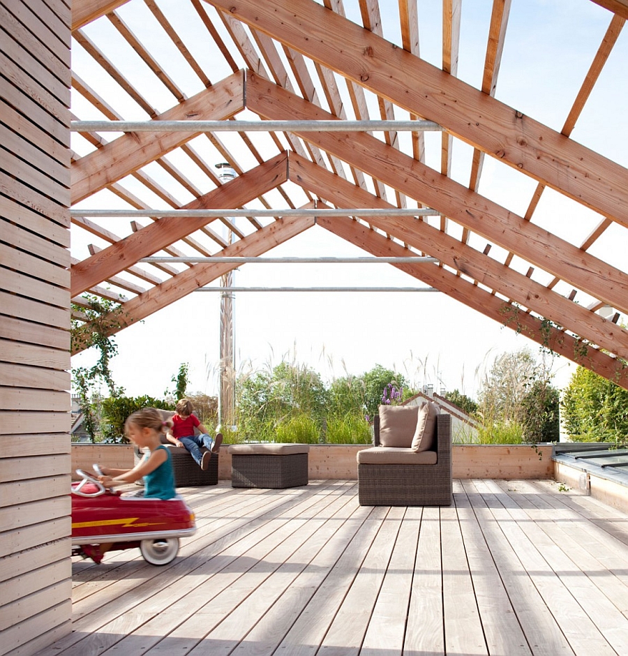 Shaded roof gives the home a unique and practical space