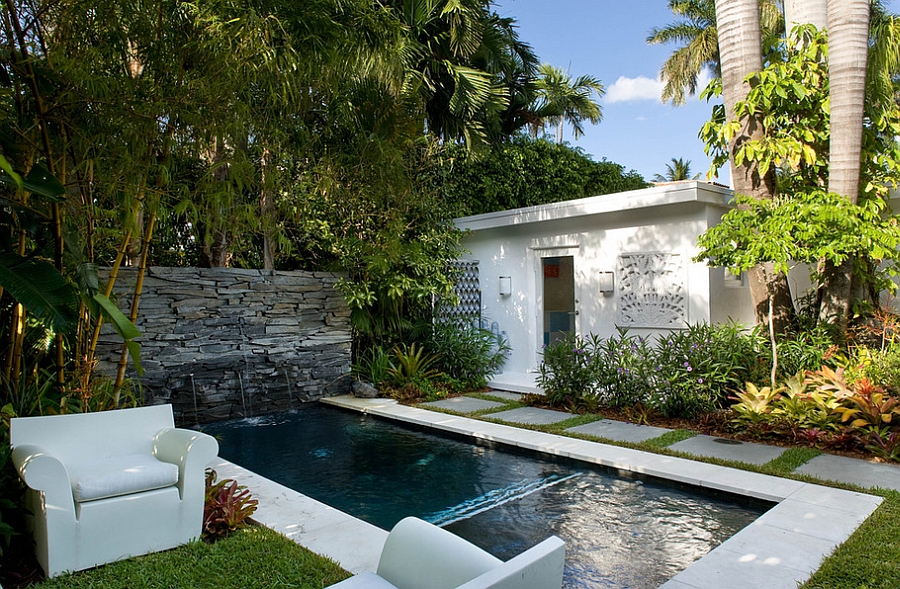 Simple and stylish poolside retreat with the Bubble Club Chair [Design: Robert Kaner Interior Design]