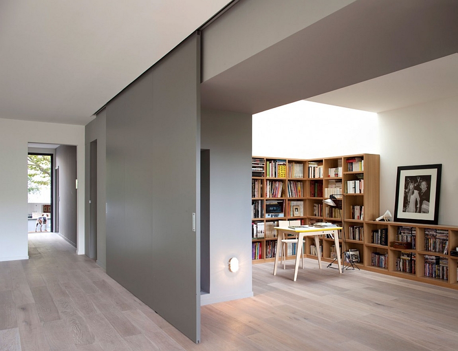 Sliding door between home office and dining creates a dynamic home environment