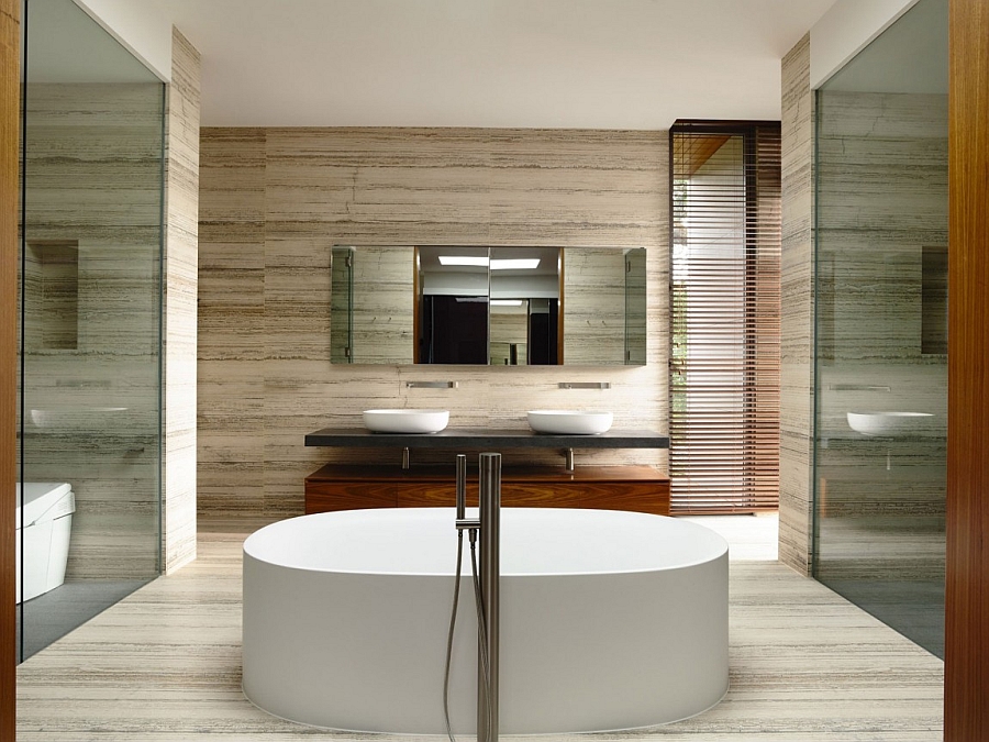 Spa-like contemporary bath with freestanding tub