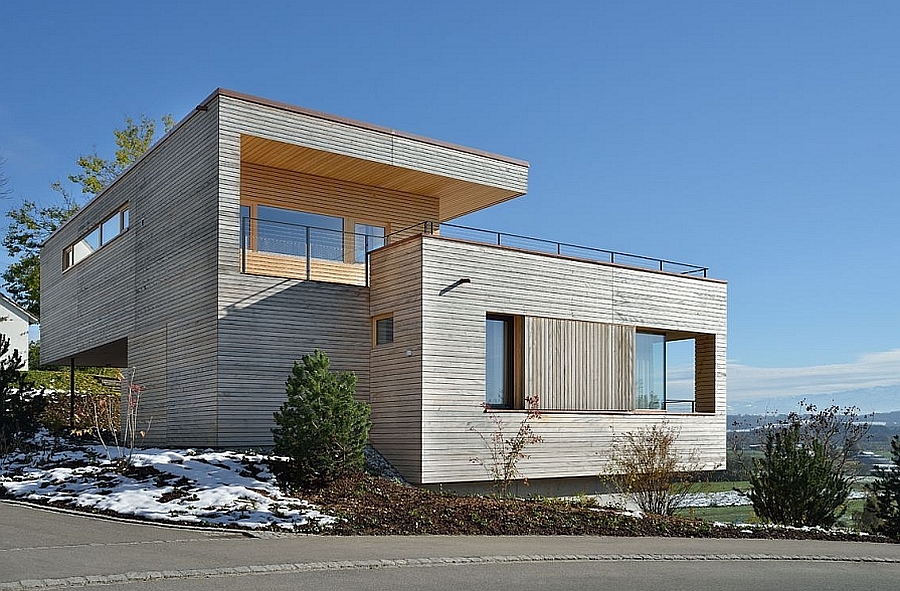 Street facade of the beautiful contemporary family home in Weinfelden, Switzerland