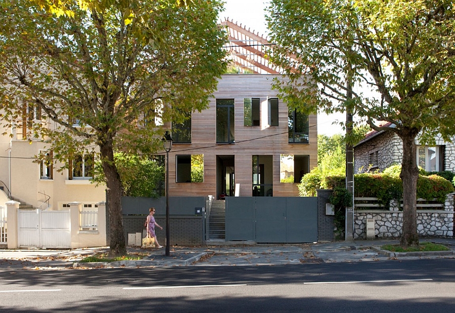 Street facade of the stylish and eco-friendly residence in Antony, Paris