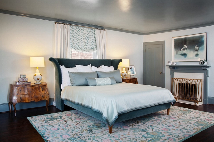 Stylish bed and French inspired motifs give the room a distinct look