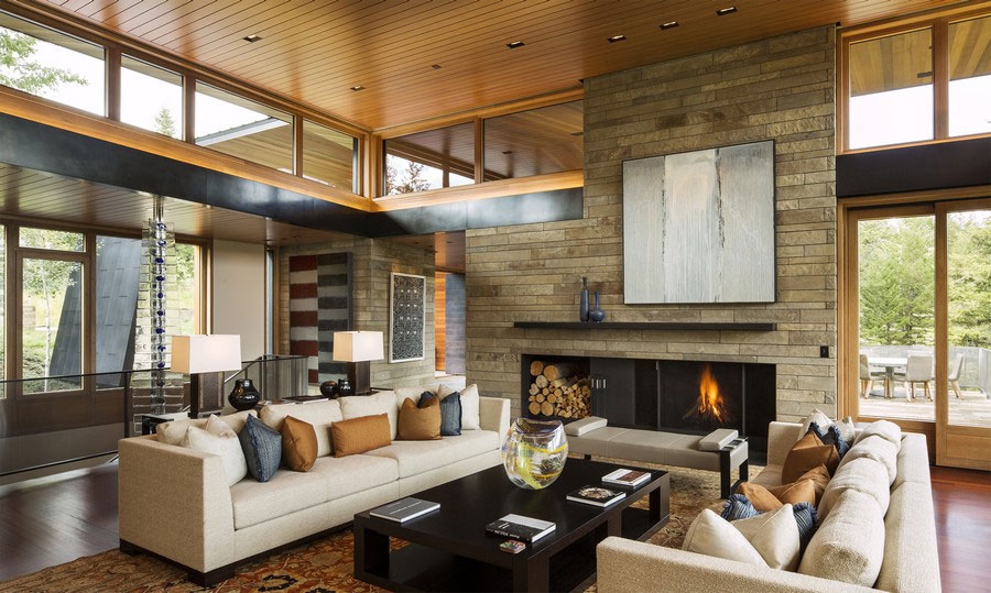 Stylish contemporary living room of the modern residence in Jackson, Wyoming