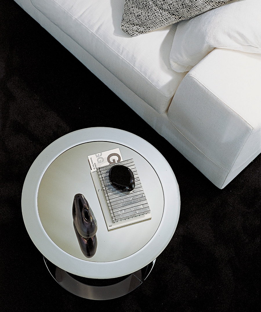 Stylish round coffee table in metal chrome also doubles as a side table