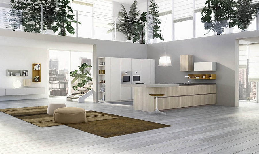 Trendy contemporary kitchen seems like a natural extension of the living space