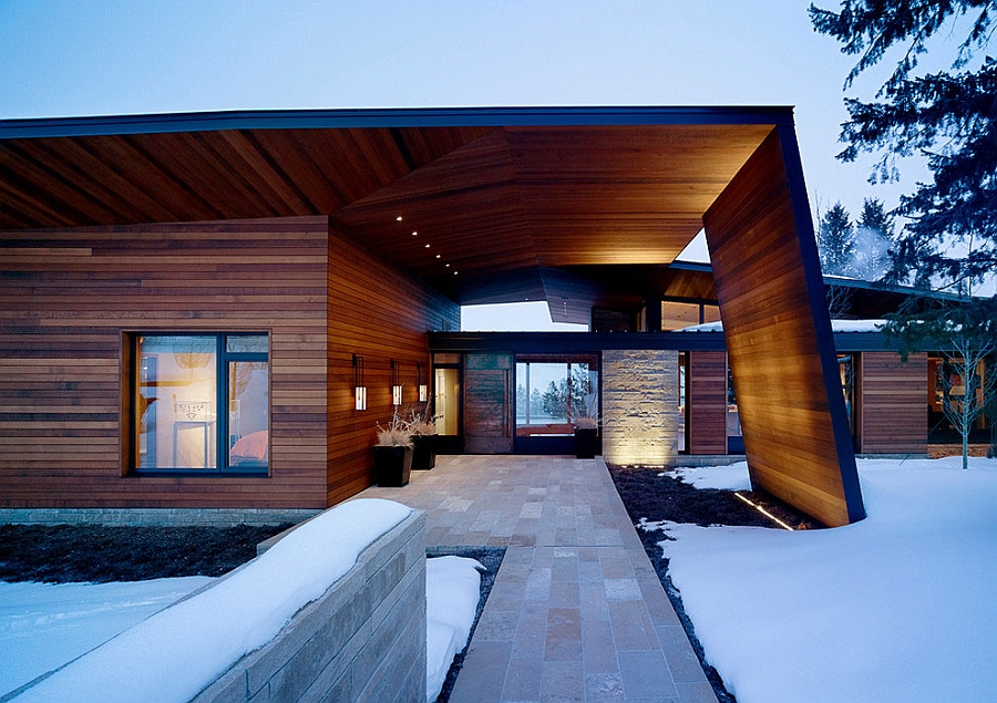 Warm lighting takes over as sun sets at the Butte Residence