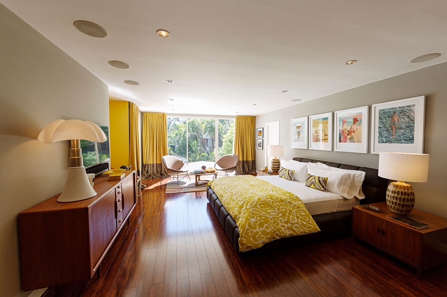 Beautiful bedroom in yellow, gray and chocolate