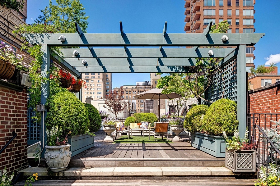 Beautiful rooftop garden with pergola of the Manhattan Apartment