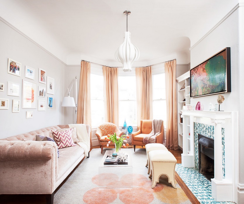 Bright living room with gallery wall