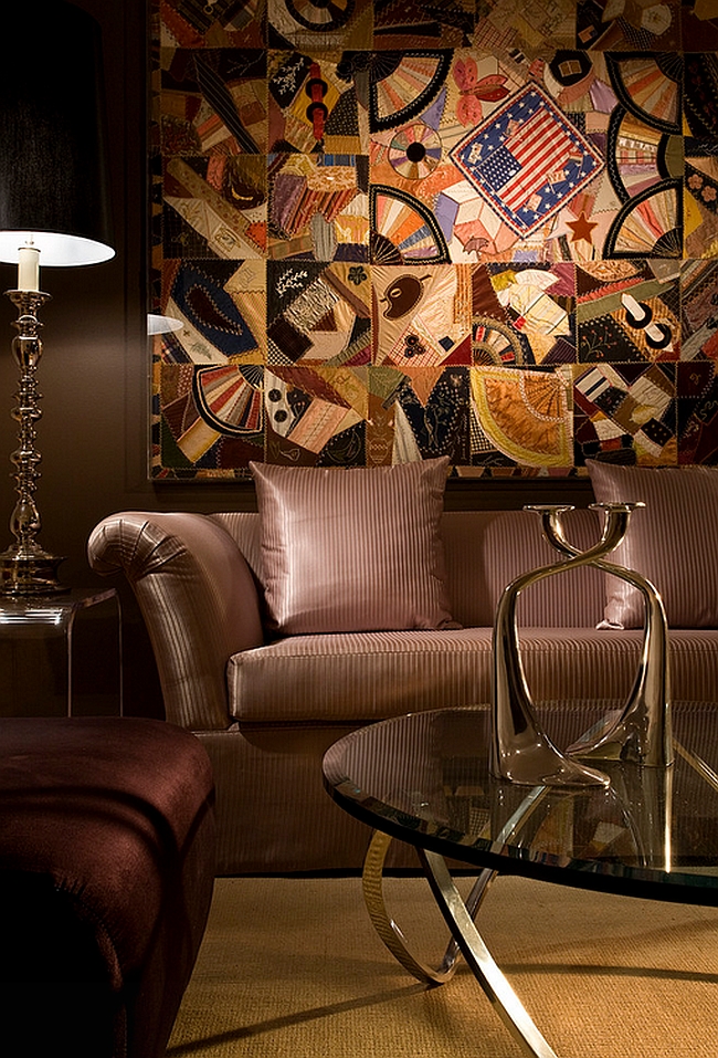 Brilliant wall art adds chic style to the posh living room [Photography: Craig Denis / Miguel Fernandez Architect]