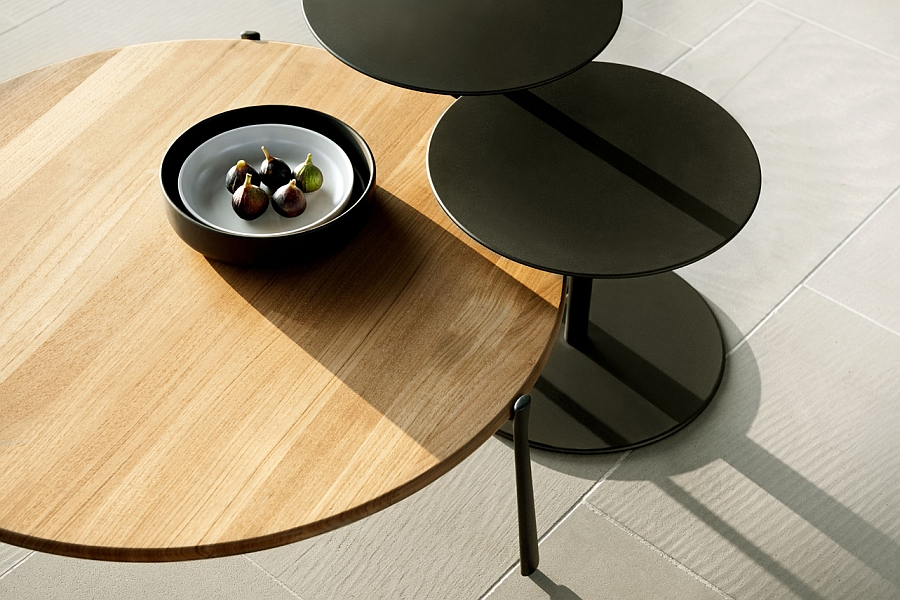 Circular coffee tables bring indoor charm outside with durable design