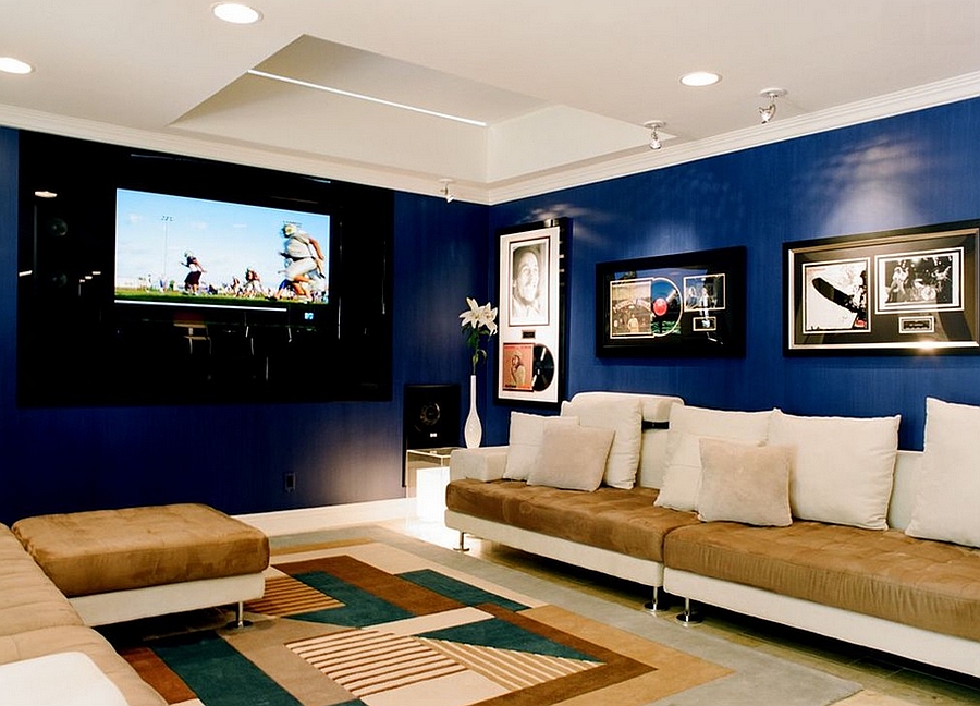 Contemporary home theater with smart walls in sapphire